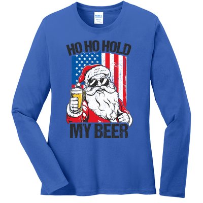 Ho Ho Hold My Beer Santa Beer Christmas In July Gift Ladies Long Sleeve Shirt