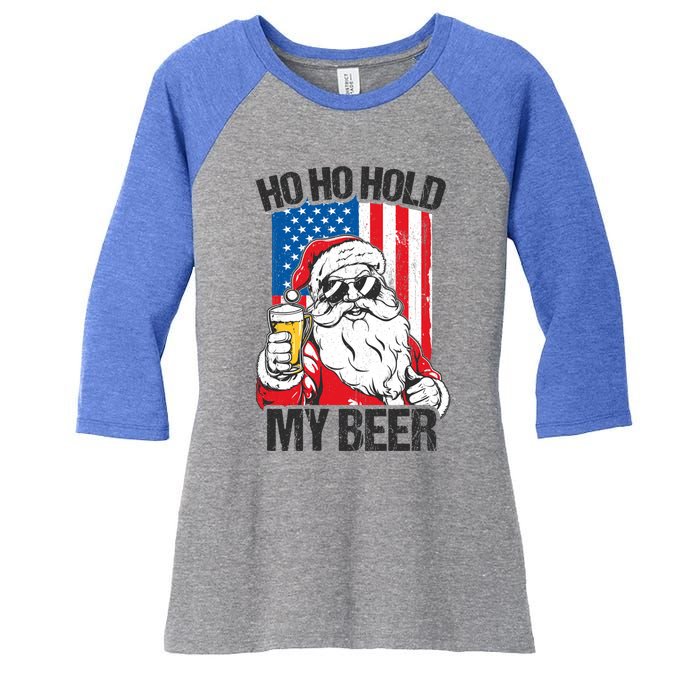 Ho Ho Hold My Beer Santa Beer Christmas In July Gift Women's Tri-Blend 3/4-Sleeve Raglan Shirt