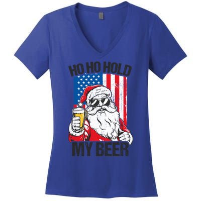 Ho Ho Hold My Beer Santa Beer Christmas In July Gift Women's V-Neck T-Shirt