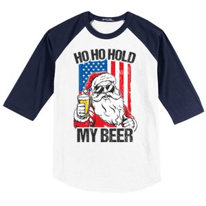 Ho Ho Hold My Beer Santa Beer Christmas In July Gift Baseball Sleeve Shirt