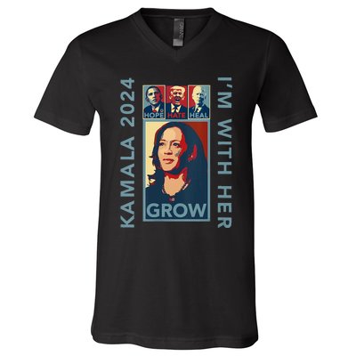 Hope Hate Heal Grow Kamala Harris 2024 Im With Her V-Neck T-Shirt