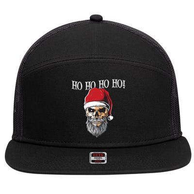 Ho Ho Ho Skeleton Bearded Skull Santa 7 Panel Mesh Trucker Snapback Hat