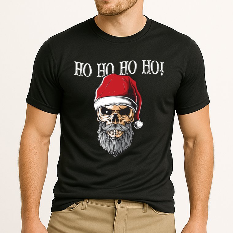 Ho Ho Ho Skeleton Bearded Skull Santa Cooling Performance Crew T-Shirt