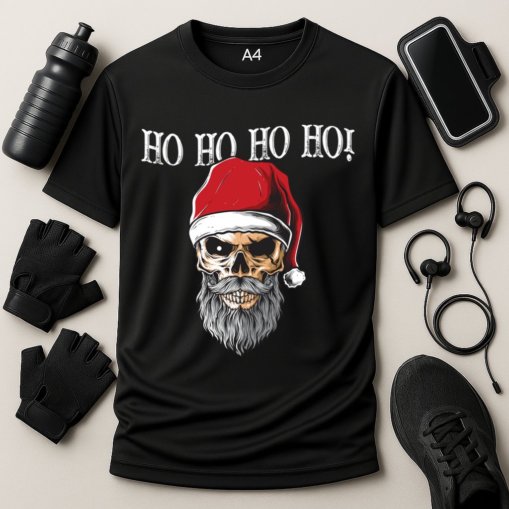 Ho Ho Ho Skeleton Bearded Skull Santa Cooling Performance Crew T-Shirt