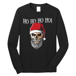 Ho Ho Ho Skeleton Bearded Skull Santa Long Sleeve Shirt