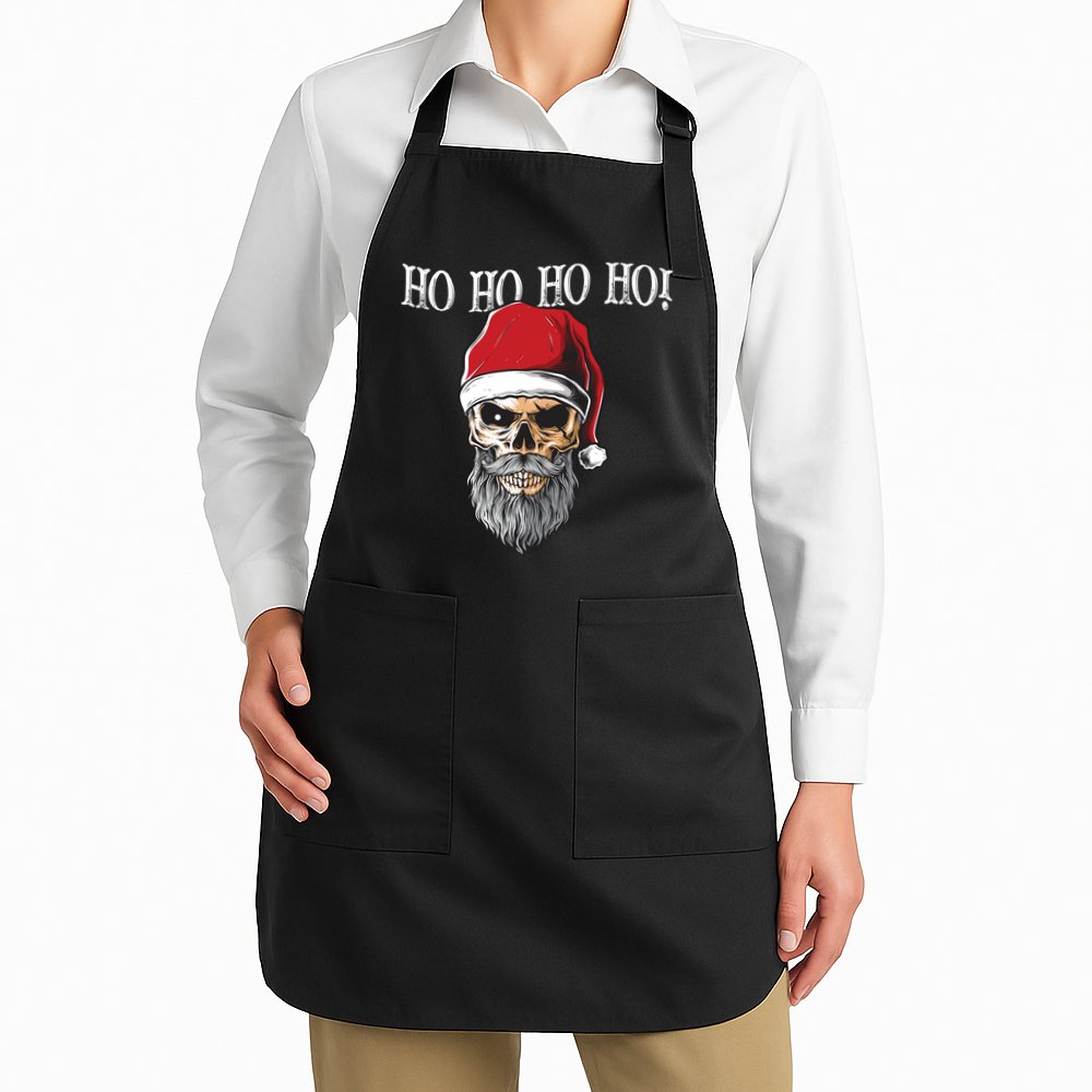 Ho Ho Ho Skeleton Bearded Skull Santa Apron
