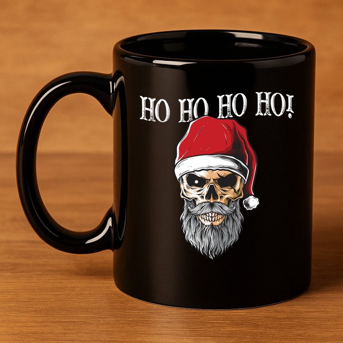 Ho Ho Ho Skeleton Bearded Skull Santa 11oz C Handle Ceramic Mug