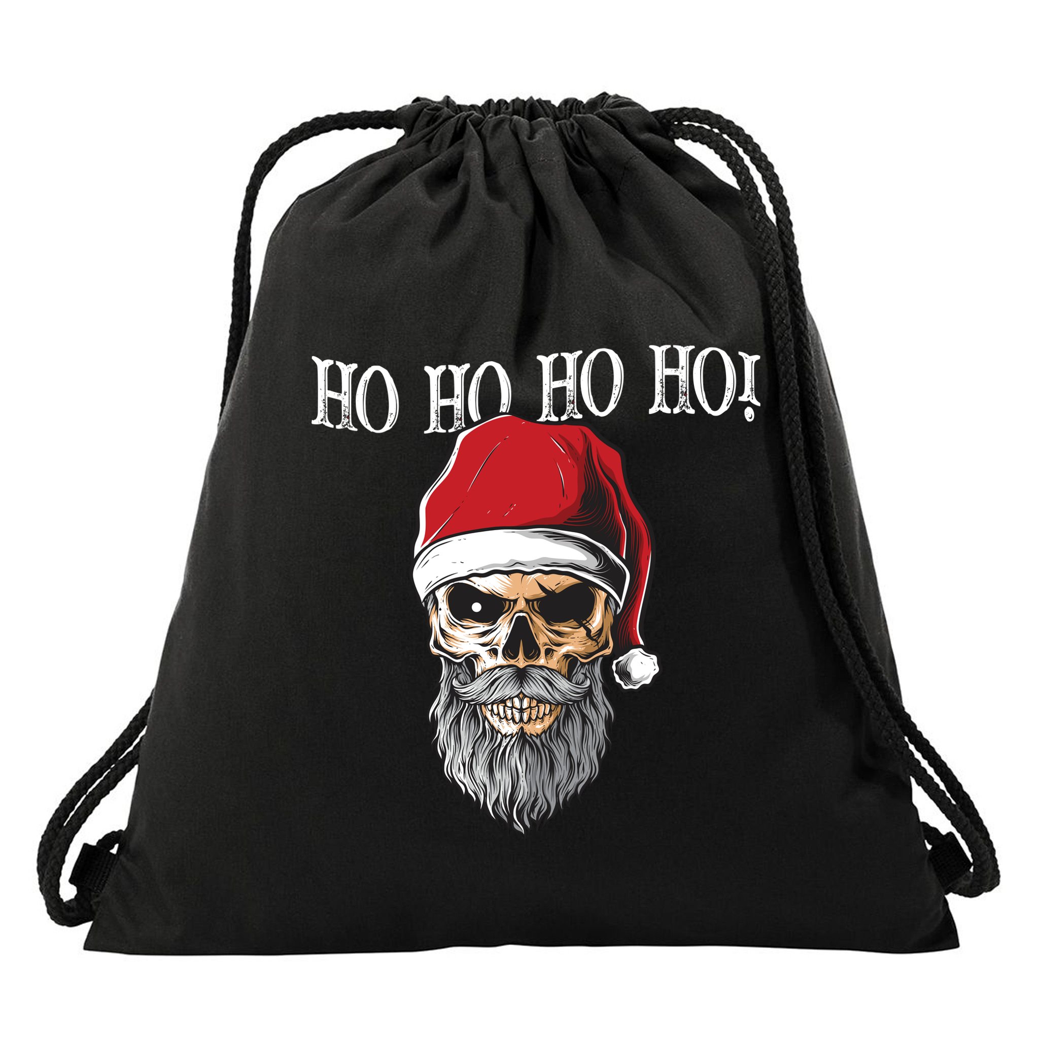 Ho Ho Ho Skeleton Bearded Skull Santa Drawstring Bag