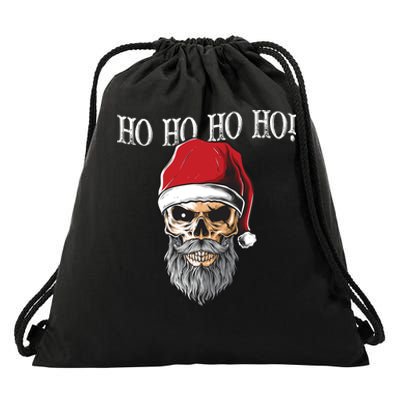 Ho Ho Ho Skeleton Bearded Skull Santa Drawstring Bag