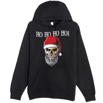 Ho Ho Ho Skeleton Bearded Skull Santa Premium Pullover Hoodie