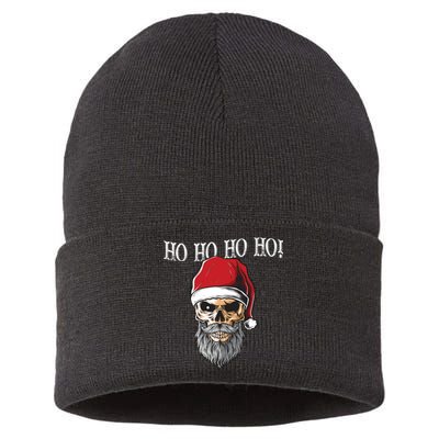 Ho Ho Ho Skeleton Bearded Skull Santa Sustainable Knit Beanie