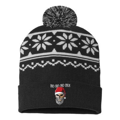 Ho Ho Ho Skeleton Bearded Skull Santa USA-Made Snowflake Beanie