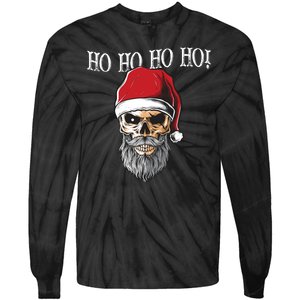 Ho Ho Ho Skeleton Bearded Skull Santa Tie-Dye Long Sleeve Shirt