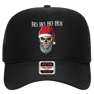 Ho Ho Ho Skeleton Bearded Skull Santa Trucker Hat