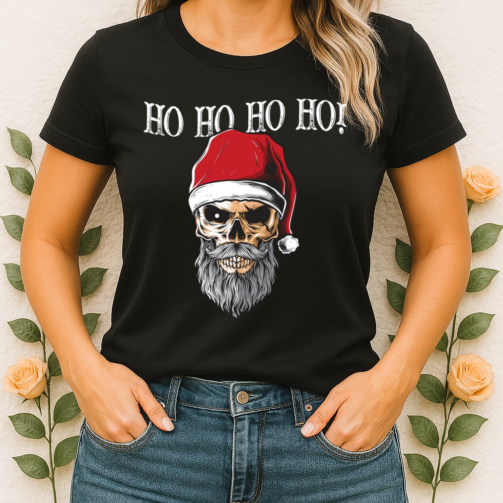 Ho Ho Ho Skeleton Bearded Skull Santa Womens T-Shirt