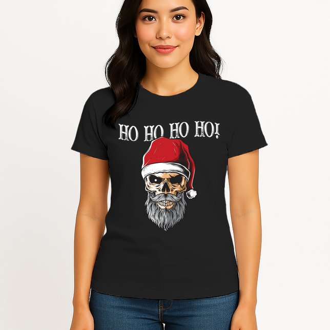 Ho Ho Ho Skeleton Bearded Skull Santa Womens T-Shirt