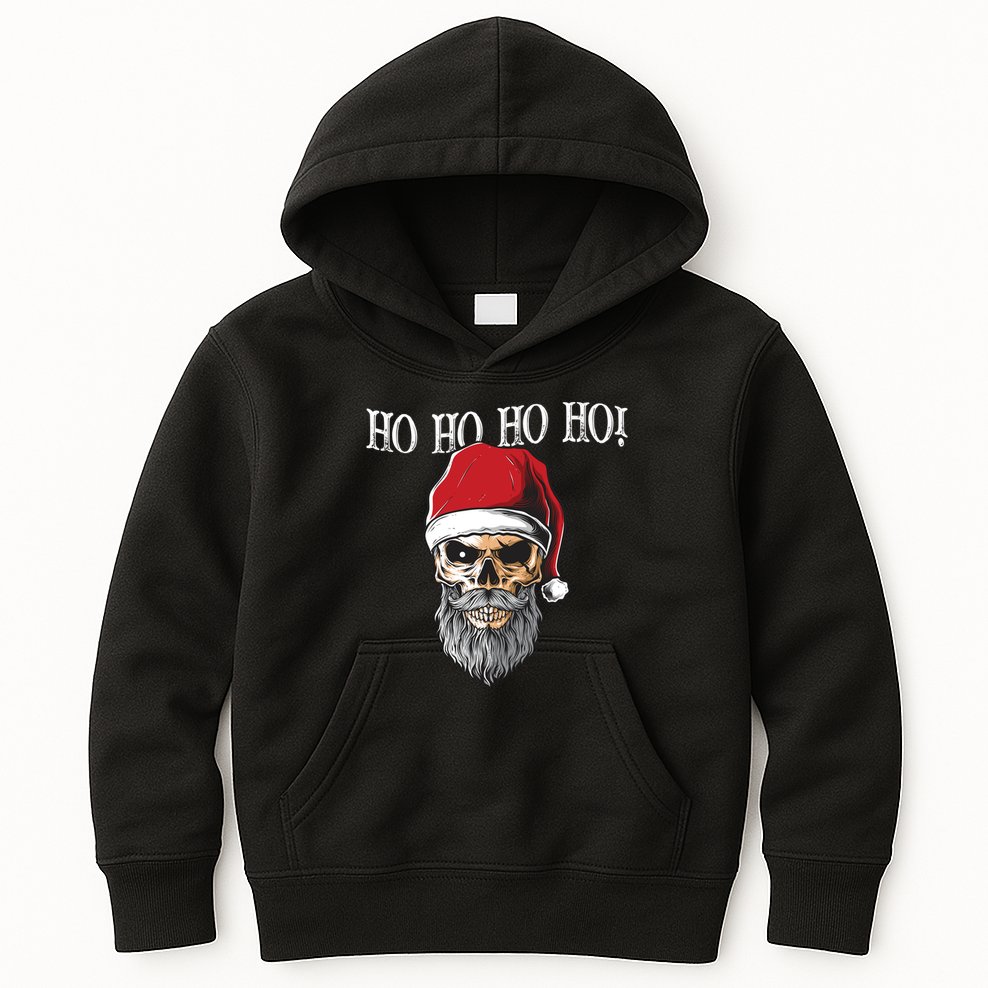 Ho Ho Ho Skeleton Bearded Skull Santa Kids Hoodie