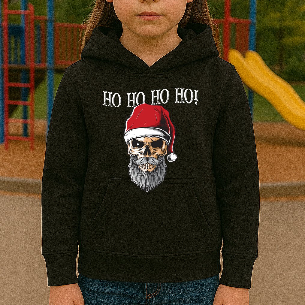 Ho Ho Ho Skeleton Bearded Skull Santa Kids Hoodie