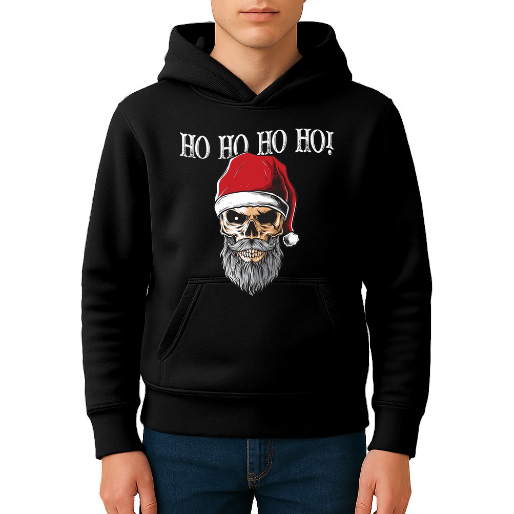Ho Ho Ho Skeleton Bearded Skull Santa Kids Hoodie