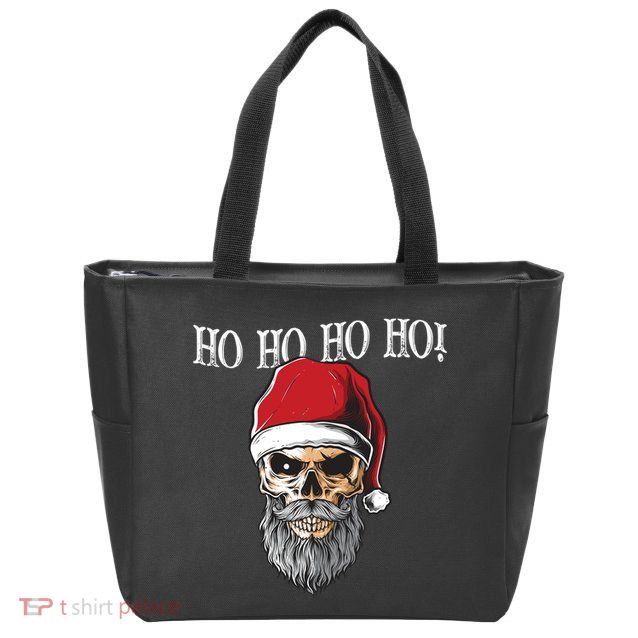 Ho Ho Ho Skeleton Bearded Skull Santa Zip Tote Bag