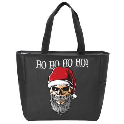 Ho Ho Ho Skeleton Bearded Skull Santa Zip Tote Bag