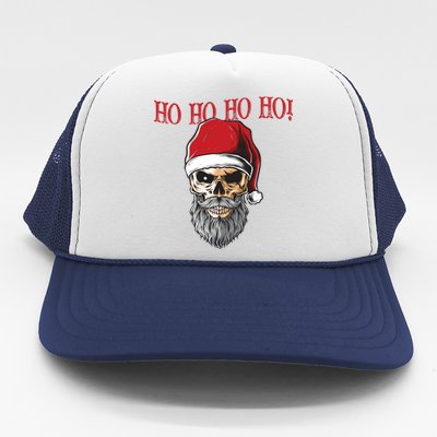 Ho Ho Ho Skeleton Bearded Skull Santa Trucker Hat