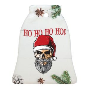 Ho Ho Ho Skeleton Bearded Skull Santa Ceramic Bell Ornament