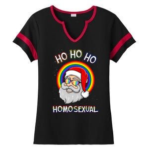 Ho Ho Ho Santa Claus Homosexual Holigays Lgbt Ugly Christmas Ladies Halftime Notch Neck Tee