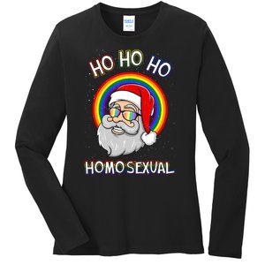 Ho Ho Ho Santa Claus Homosexual Holigays Lgbt Ugly Christmas Ladies Long Sleeve Shirt