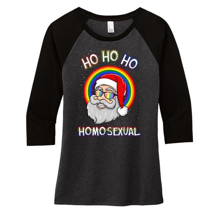 Ho Ho Ho Santa Claus Homosexual Holigays Lgbt Ugly Christmas Women's Tri-Blend 3/4-Sleeve Raglan Shirt