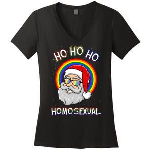 Ho Ho Ho Santa Claus Homosexual Holigays Lgbt Ugly Christmas Women's V-Neck T-Shirt