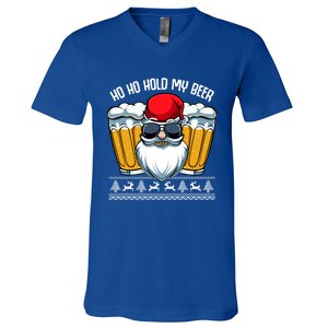 Ho Ho Hold My Beer Santa Claus Christmas Ing Party Gift Cute Gift V-Neck T-Shirt