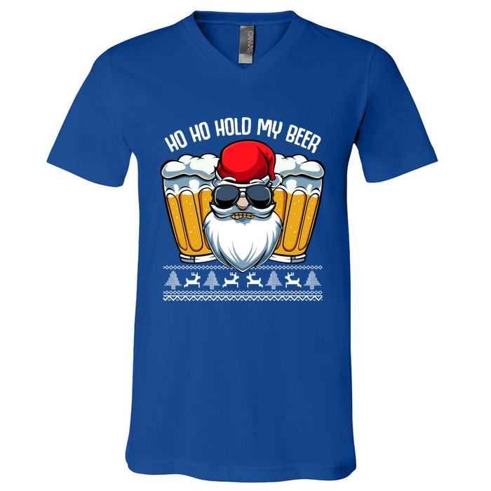 Ho Ho Hold My Beer Santa Claus Christmas Ing Party Gift Cute Gift V-Neck T-Shirt