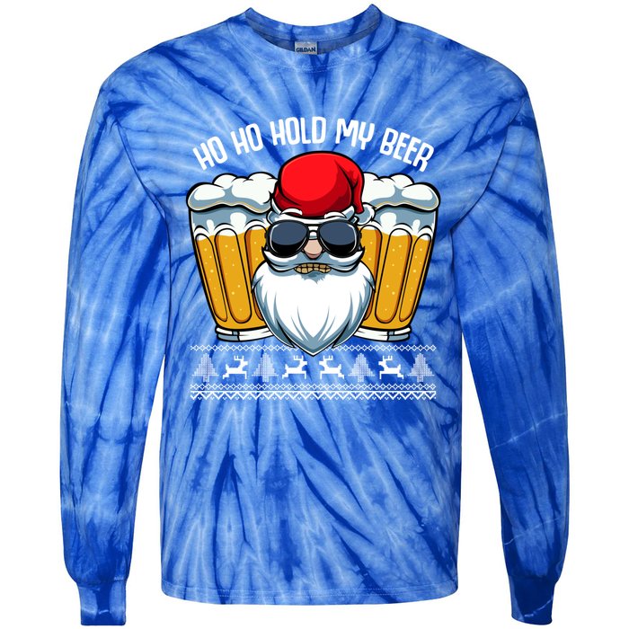 Ho Ho Hold My Beer Santa Claus Christmas Ing Party Gift Cute Gift Tie-Dye Long Sleeve Shirt