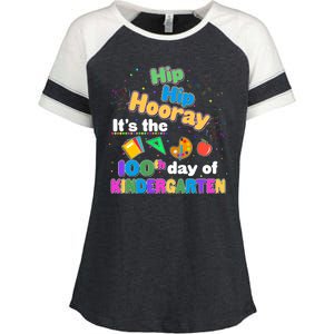 Hip Hip Hooray It's The 100th Day Of Kindergarten Enza Ladies Jersey Colorblock Tee