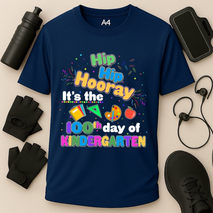 Hip Hip Hooray It's The 100th Day Of Kindergarten Cooling Performance Crew T-Shirt