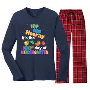 Hip Hip Hooray It's The 100th Day Of Kindergarten Women's Long Sleeve Flannel Pajama Set 