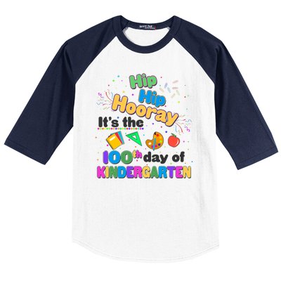 Hip Hip Hooray It's The 100th Day Of Kindergarten Baseball Sleeve Shirt