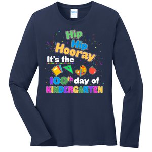 Hip Hip Hooray It's The 100th Day Of Kindergarten Ladies Long Sleeve Shirt