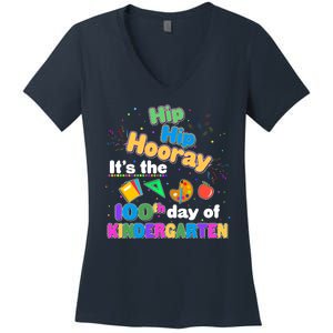 Hip Hip Hooray It's The 100th Day Of Kindergarten Women's V-Neck T-Shirt