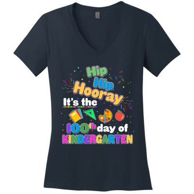 Hip Hip Hooray It's The 100th Day Of Kindergarten Women's V-Neck T-Shirt