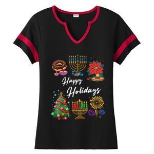 Happy Holidays Hanukkah Feliz Navidad Christmas Kwanzaa Ladies Halftime Notch Neck Tee