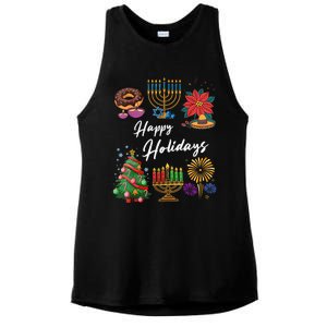 Happy Holidays Hanukkah Feliz Navidad Christmas Kwanzaa Ladies PosiCharge Tri-Blend Wicking Tank