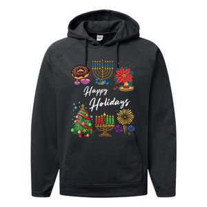 Happy Holidays Hanukkah Feliz Navidad Christmas Kwanzaa Performance Fleece Hoodie