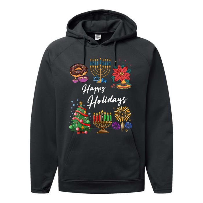 Happy Holidays Hanukkah Feliz Navidad Christmas Kwanzaa Performance Fleece Hoodie