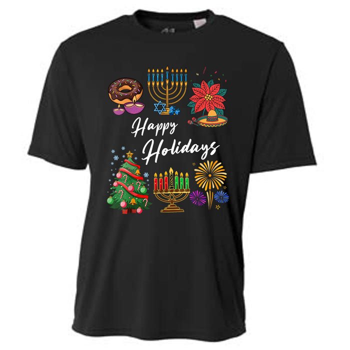 Happy Holidays Hanukkah Feliz Navidad Christmas Kwanzaa Cooling Performance Crew T-Shirt