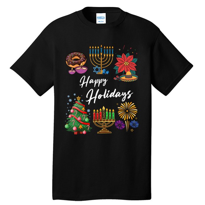 Happy Holidays Hanukkah Feliz Navidad Christmas Kwanzaa Tall T-Shirt