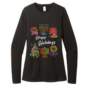 Happy Holidays Hanukkah Feliz Navidad Christmas Kwanzaa Womens CVC Long Sleeve Shirt