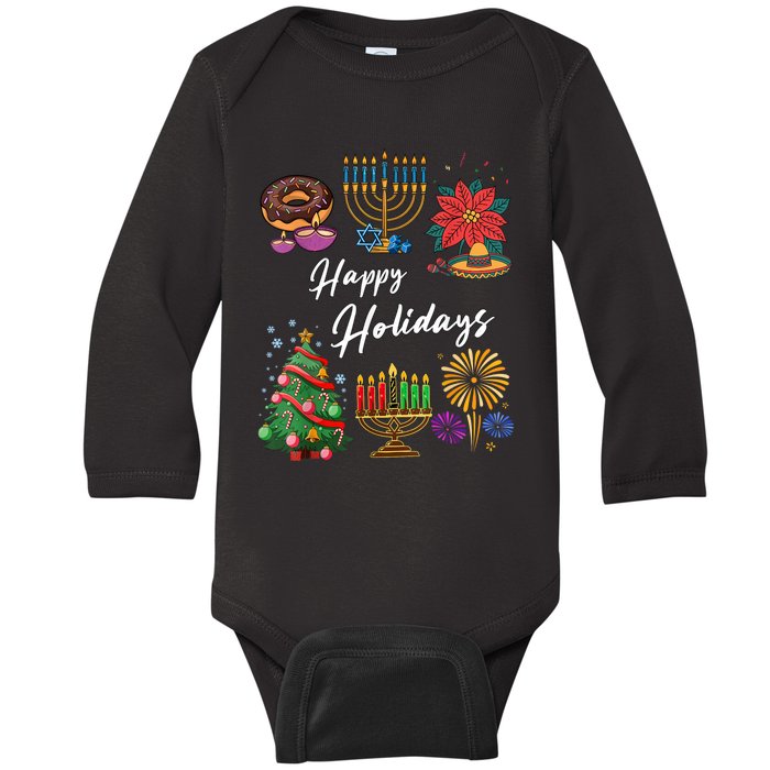 Happy Holidays Hanukkah Feliz Navidad Christmas Kwanzaa Baby Long Sleeve Bodysuit