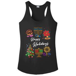 Happy Holidays Hanukkah Feliz Navidad Christmas Kwanzaa Ladies PosiCharge Competitor Racerback Tank